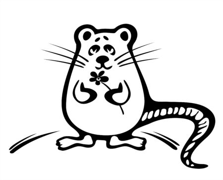 The amusing stylized mouse with a flower  on a white background.のイラスト素材