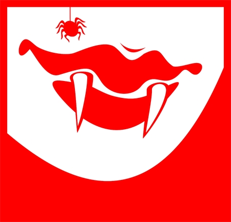 Smiling lips of the vampire with sticking out canines and spider.のイラスト素材