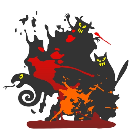 Halloween grunge black background with spots and monsters.のイラスト素材