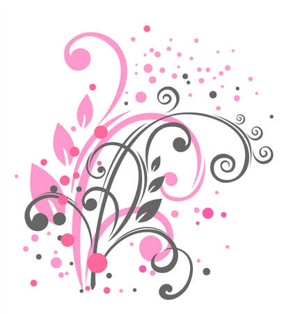 Pink and ogrey vegetative curls and points on a dark grey background.のイラスト素材