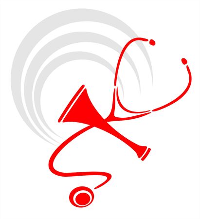 The red stylized stethoscope and tube on a background of a symbol of medicine.のイラスト素材