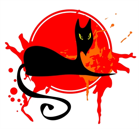 The black stylized cat in the red grange frame.のイラスト素材