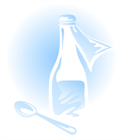 Ancient bottle with mixture and the spoon for drink of a medicine.のイラスト素材