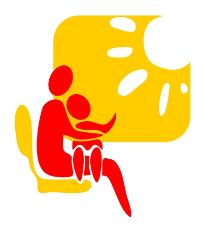 The symbolical image of the sitting woman with the child on a background of the sun shining in a window.のイラスト素材