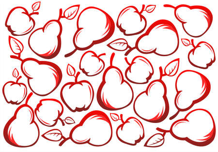 The red stylized silhouettes of pears on a white background.のイラスト素材