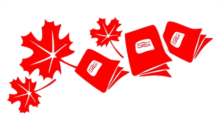 Composition from three stylized writing-books and maple leaves on a white background.のイラスト素材