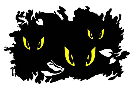 Yellow eyes of predators on a black grunge background. Halloween illustration.のイラスト素材