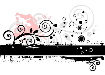Black-white grunge background with vegetative elements and blots.のイラスト素材