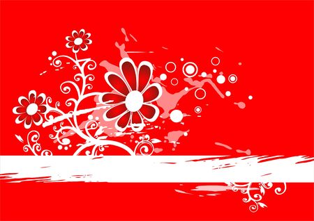 Red-white grunge background with red flowers and blots.のイラスト素材