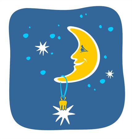 The moon, stars and a fur-tree toy in the form of a star.のイラスト素材