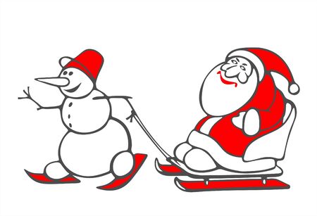 Stylized snowball and Santa Claus on a white background. Digital illustration.のイラスト素材