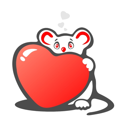 Stylized timid mouse with heart on a white background. Valentines illustration.のイラスト素材