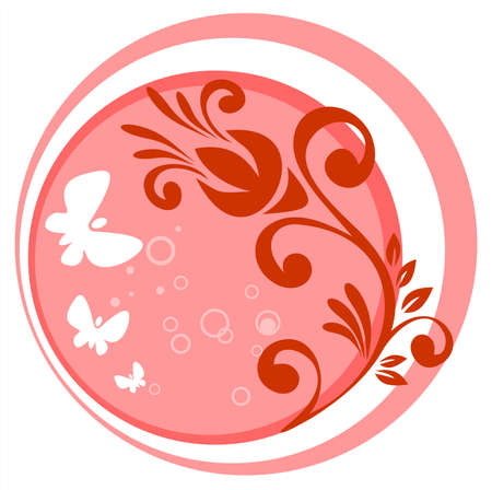 Ornate vegetative pattern with butterflies on a white background.のイラスト素材