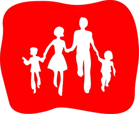 White silhouettes of the boy, the woman, the man and the girl on a red backgroundのイラスト素材