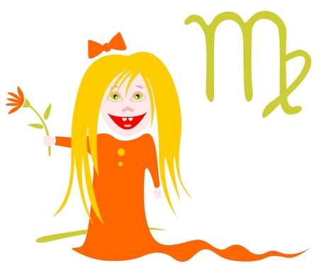Happy Virgo with flower isolated on a white background. Zodiac star sign.のイラスト素材