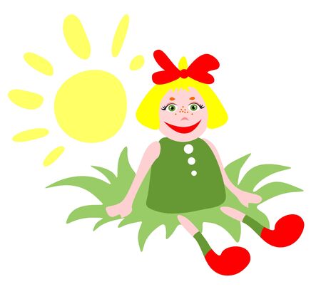 Funny girl and sun  isolated on a white background.のイラスト素材