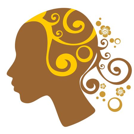 Ornate female head with gentle curls isolated on a white background.のイラスト素材