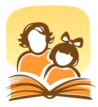 Stylized silhouettes of the girl and the woman, reading the book.のイラスト素材