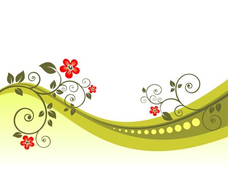Abstract flowers pattern on a green striped background.のイラスト素材