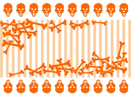Orange skulls and bones on a white  background. Halloween illustration.のイラスト素材
