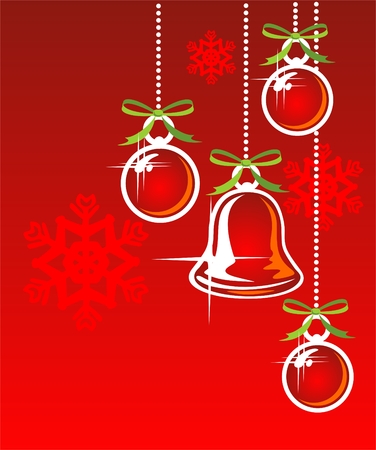 Cartoon christmas bell and balls on a red background.のイラスト素材