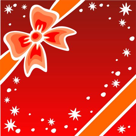 Orange cartoon bow and stars on a red background.のイラスト素材