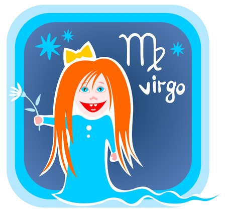 Happy cartoon Virgo isolated on a blue background. Zodiac star sign.のイラスト素材