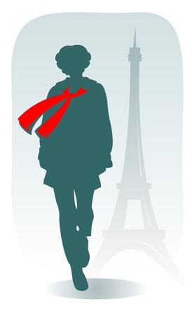 The stylized parisian girl on a background of Tour d'Eiffel.のイラスト素材