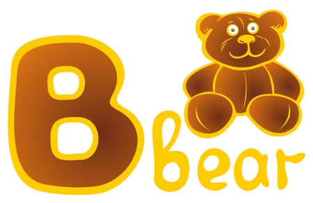 Letter B and toy bear isolated on a white background. Alphabet sign.のイラスト素材