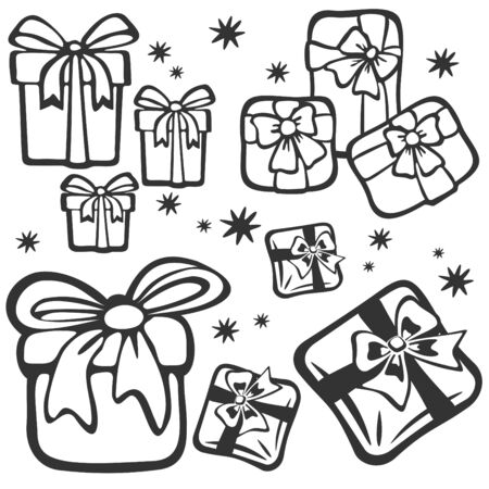 Cartoon set of gift boxes isolated on a white background. Holiday illustration.のイラスト素材