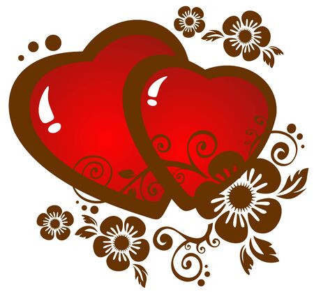 Cartoon hearts and  flowers pattern  isolated on a white background.のイラスト素材
