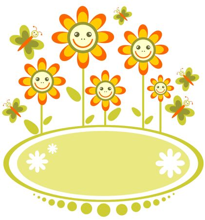 Pattern with cartoon  flowers on a white background.のイラスト素材