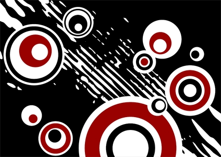 Abstract  pattern with circles and strips on a black background.のイラスト素材