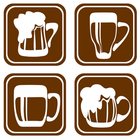 Stylized beer mugs isolated on a white background. Digital illustration.のイラスト素材