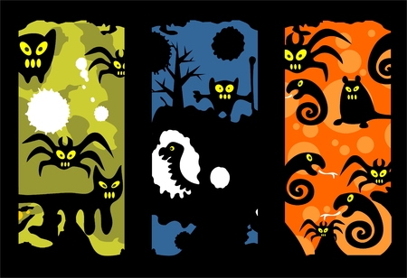 Cartoon Halloween frames set on a black background.のイラスト素材