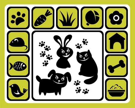 Cartoon pets and his meal isolated on a white background.のイラスト素材