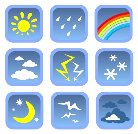 Cartoon weather symbols set on a white background.のイラスト素材