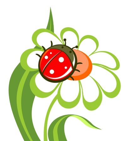 Cartoon flower with ladybird isolated on a white background.のイラスト素材