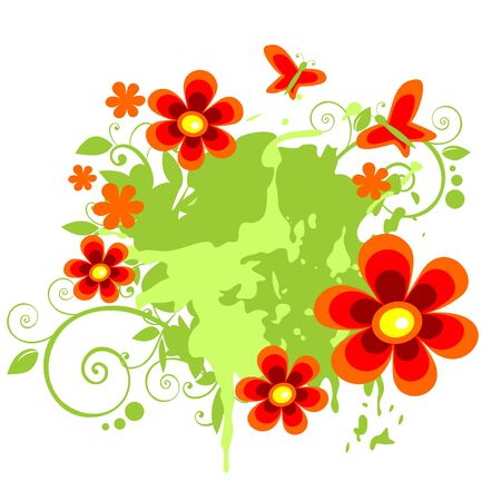 Stylized flowers and  butterflies on a white background.のイラスト素材