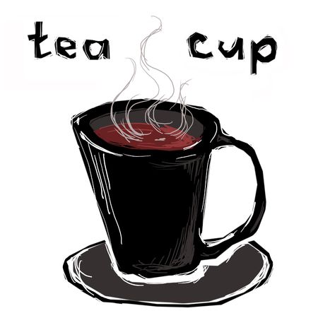 Stylized black tea cup isolated on a white background.の写真素材