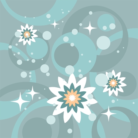 Abstract pattern with circles and flowers on a blue background.のイラスト素材
