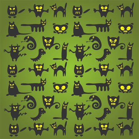 Stylized Halloween monsters on a green background.のイラスト素材