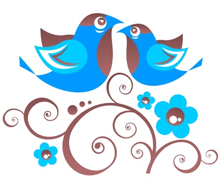 Stylized floral pattern and two birds  on a white background のイラスト素材