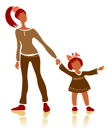 Stylized mother and daughter isolated on a white background のイラスト素材
