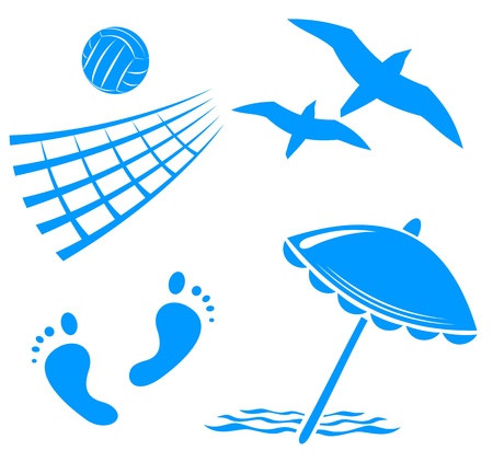 Blue summer symbols set isolated on a white background.のイラスト素材
