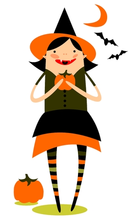 Halloween girl with pumpkin on a white background のイラスト素材