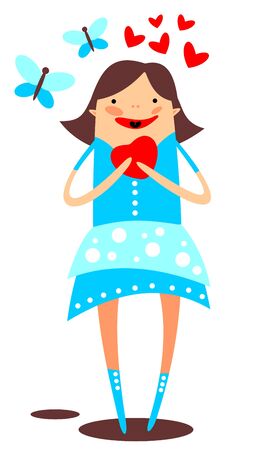 Cartoon girl with heart isolated on a white background のイラスト素材