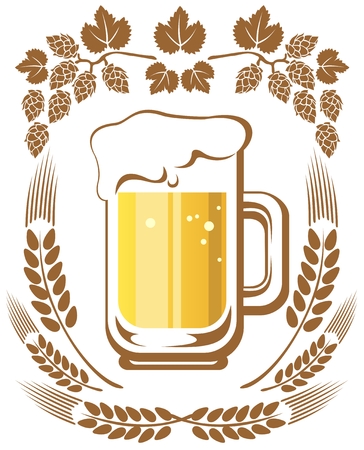 Beer mug and hop on a white background のイラスト素材