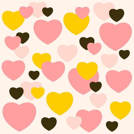 Romantic pattern with colorful hearts on a pink background のイラスト素材