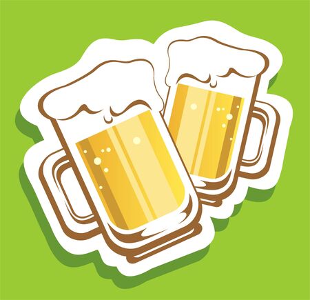 Two beer mugs  on a striped background.のイラスト素材